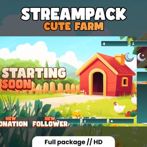 STREAMPACK - CUTE FARM - 1920x1080px - Twitch stream package - Animated - Overlays, Scenes, Badges, Alerts and more! Instant download
