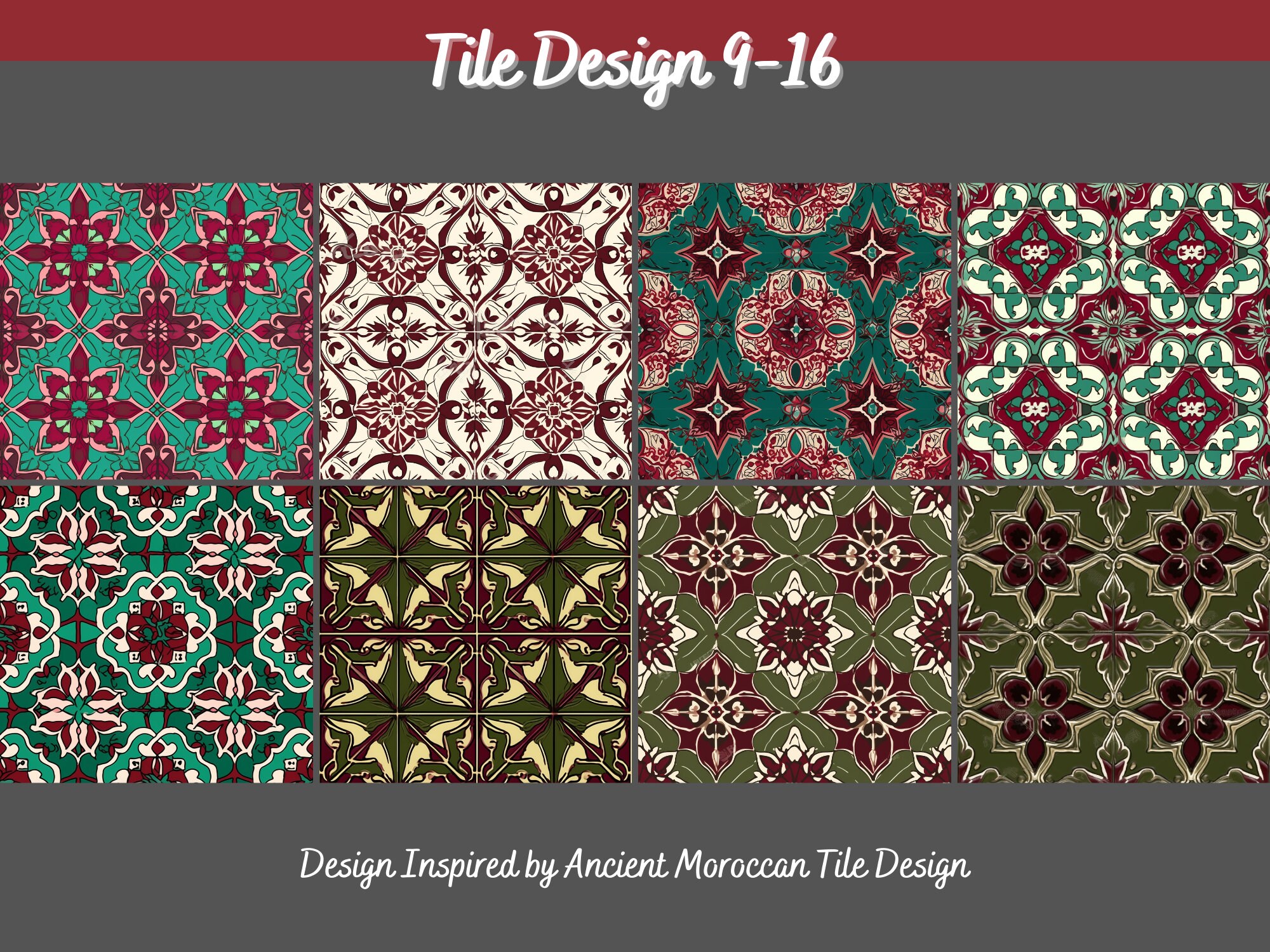 Digital Seamless Paper red Moroccan Tiles Mosaic Scrapbook Paper in Red ...