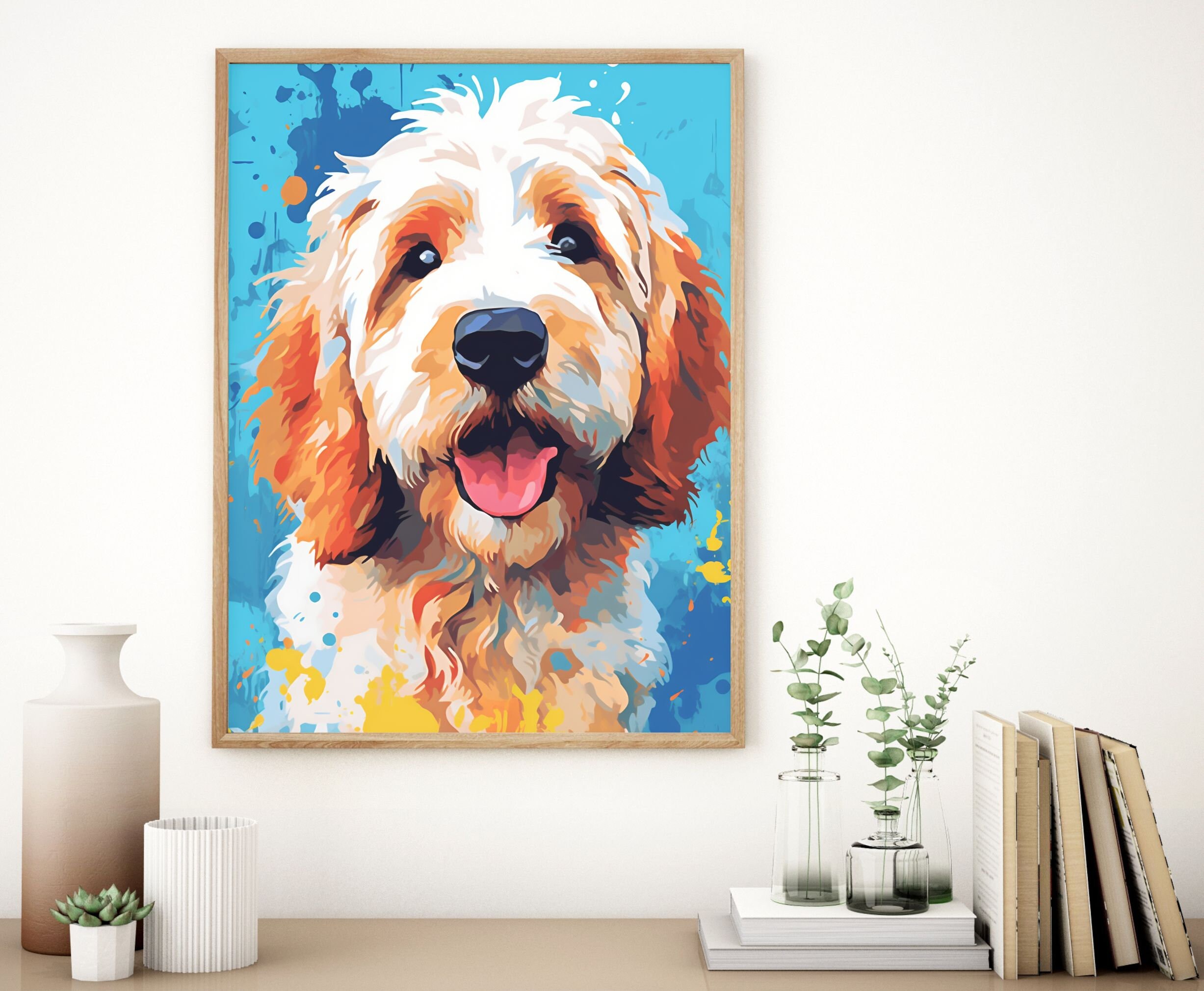 Golden Doodle Portrait Art Print, Digital Watercolor Dog Illustration