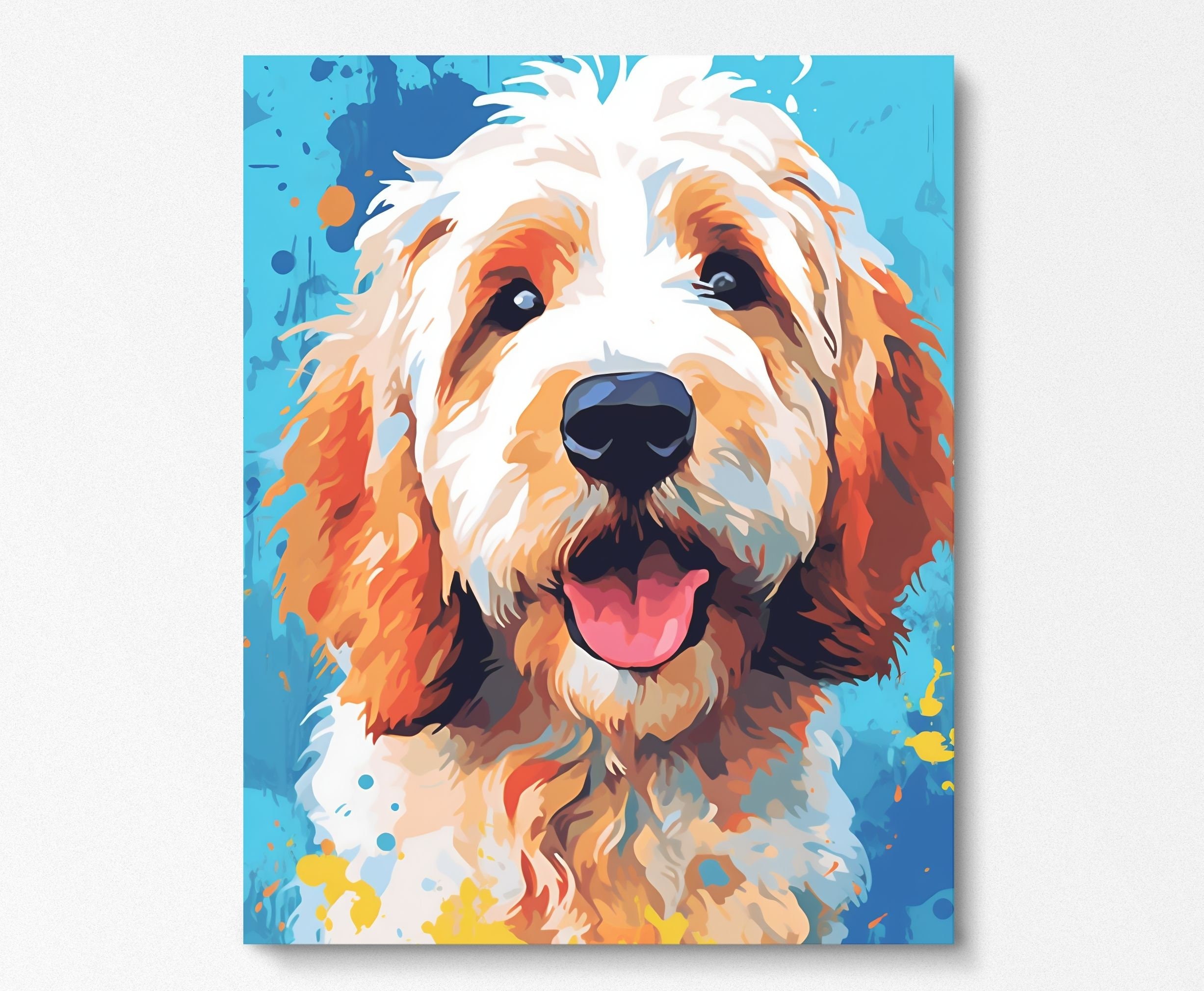 Golden Doodle Portrait Art Print, Digital Watercolor Dog Illustration