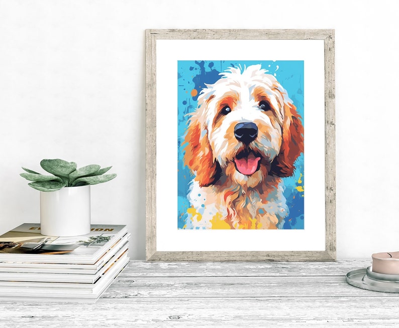Golden Doodle Portrait Art Print, Digital Watercolor Dog Illustration