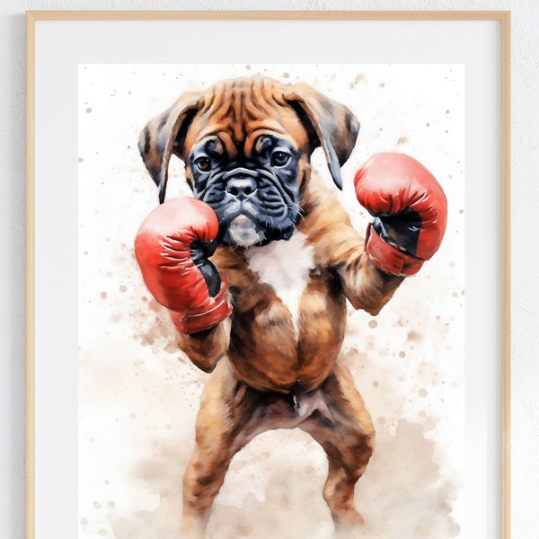 Humorous Boxer Puppy Dog Digital Wall Art, Funny Boxer Watercolor Dog Illustration, Dorm Decor, Best Boxer Gift, Playful Boxer Puppy Print