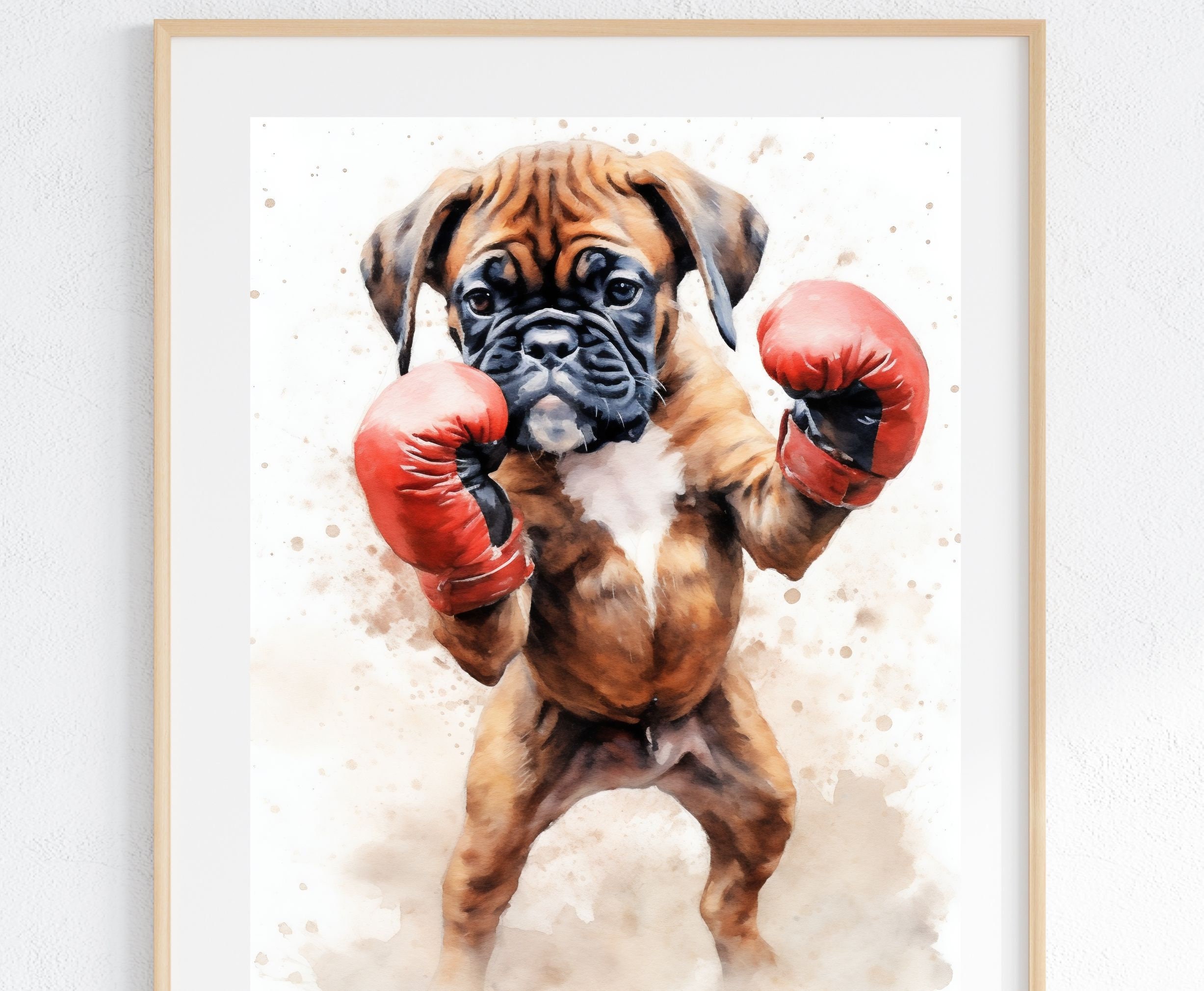 Humorous Boxer Puppy Dog Digital Wall Art, Funny Boxer Watercolor Dog