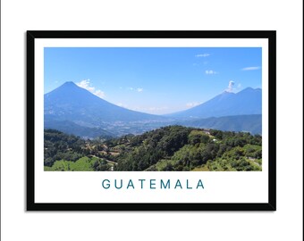 Guatemala Volcano Print | Green Landscape Wall Art | Central America Travel Poster | Nature Lover Gift | Adventure Decor