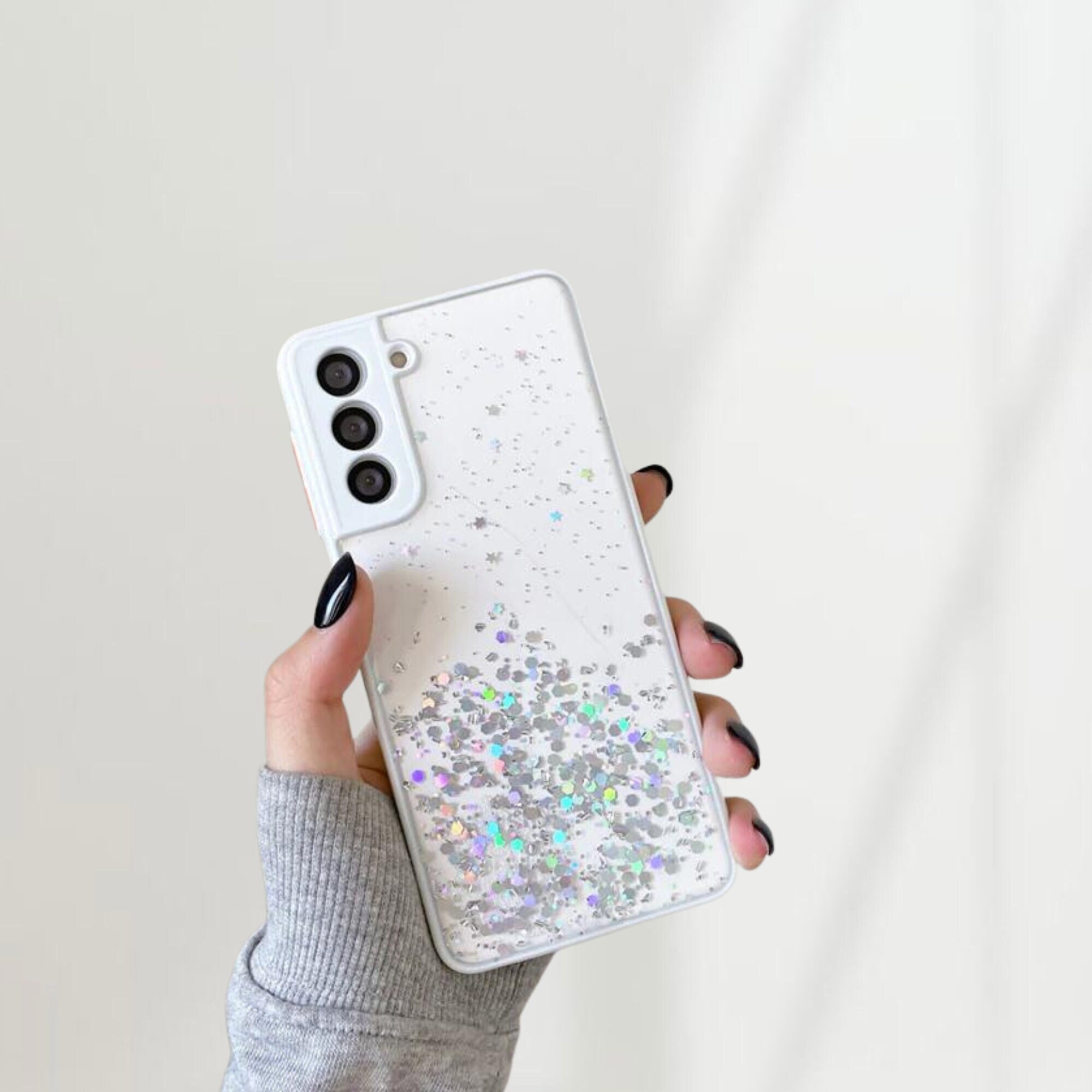 Compatible with Samsung Galaxy S21 Case for Women Girls,Soft Slim Fit  Full-Around Protective Cute Clear Sparkly Bling Star Phone Case Glitter  Cover