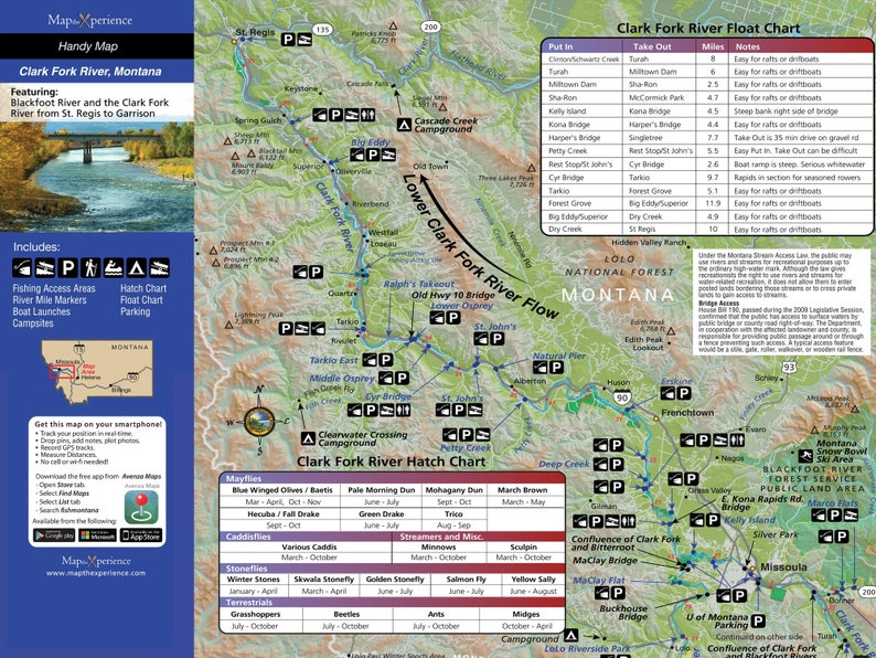 Clark Fork River, Montana Fishing Map Etsy