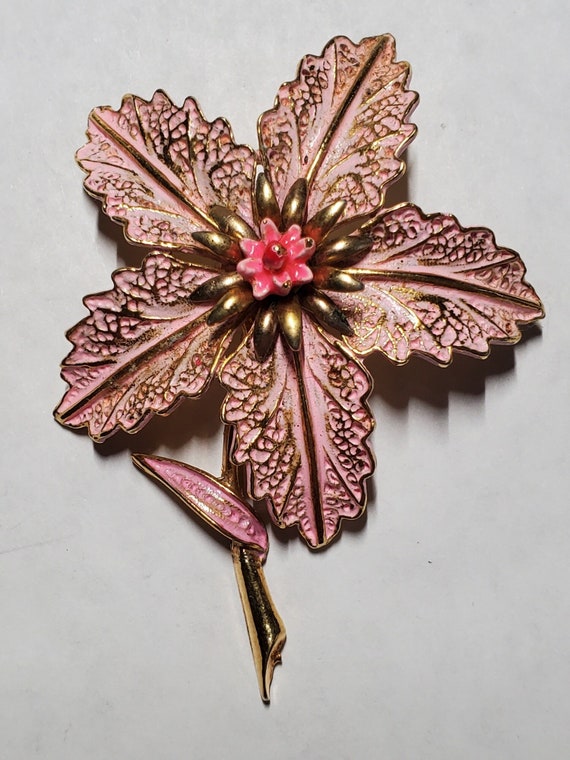 Broche Vintage Signée Fleur Rose - Pièce De Collection Bijou Ancien