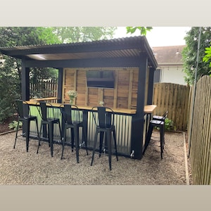 The Original Tin/Wooden Bar Model-Outdoor bar. patio, poolside bar, backyard fun, beer, landscape, sports bar, summer, patio furniture