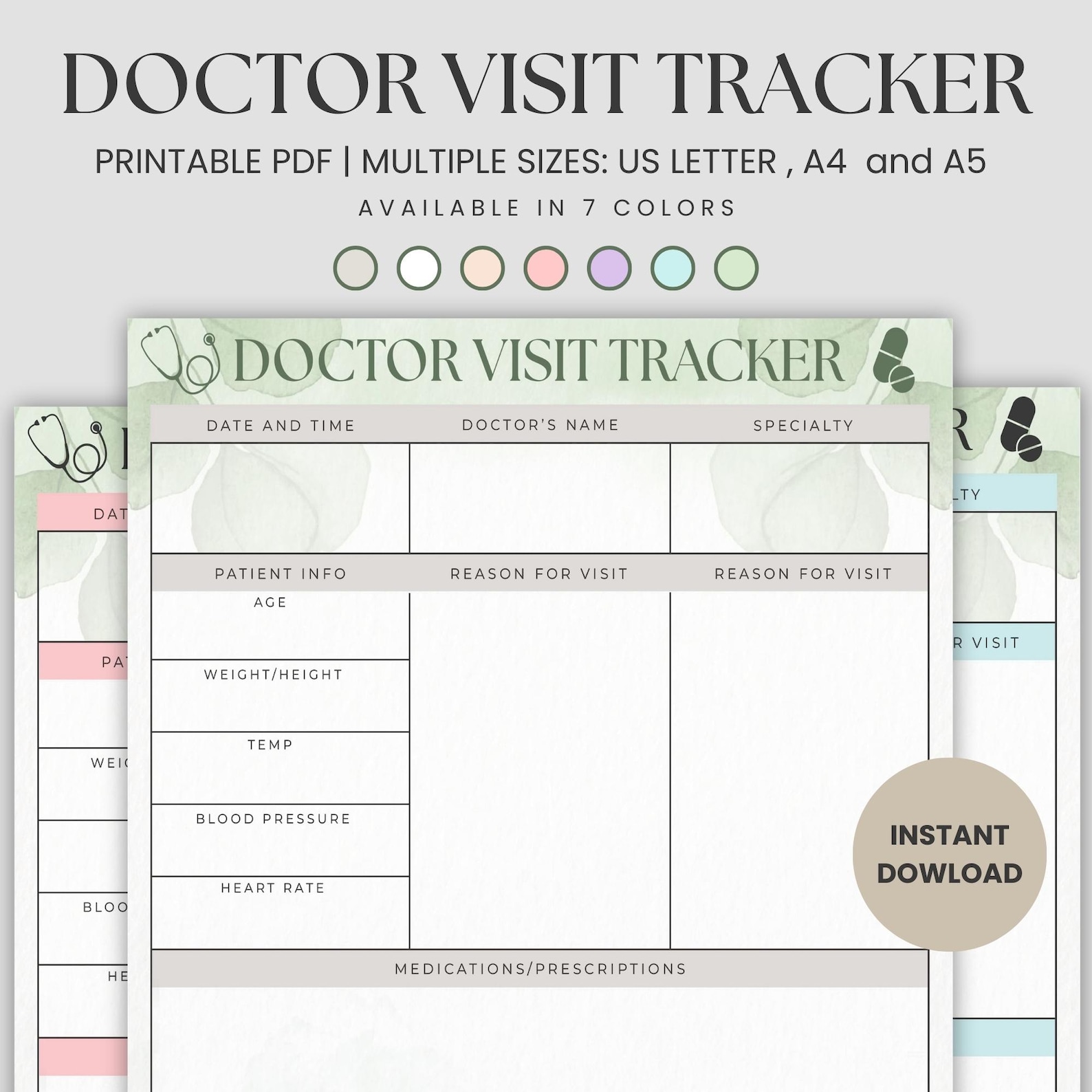 Visit Tracker Chart Doctor Visit Tracker, Printable Doctor Visit Planner, Doctor Notes Sage ...