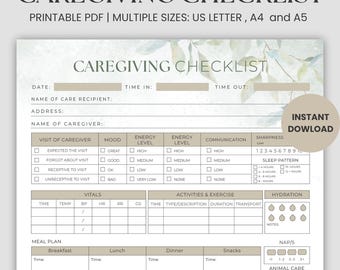 Senior Caregiver Checklist, Printable Caregiver Daily Log, Sage Green Caregiver Planner Elderly Care Checklist Caregiving Task
