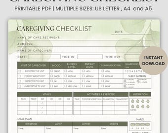 Sage Green Caregiver Checklist: Senior Care Planner (Instant Download)