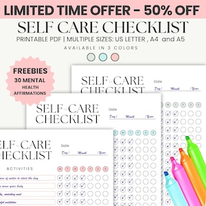 Self Care Journal, Self Care Checklist, Self Improvement, Self Care Planner, Journal Page, Self Care Tracker, Monthly Tracker, Habit Tracker