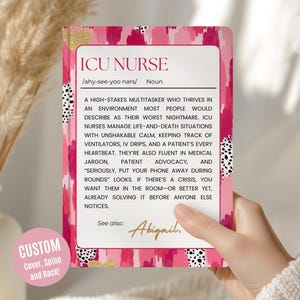 Custom ICU Nurse Journal, Nurse Appreciation, Personalized Nurse Notebooks, Nursing Student Diary, Pink Trendy Journal, Valentines Day Gift