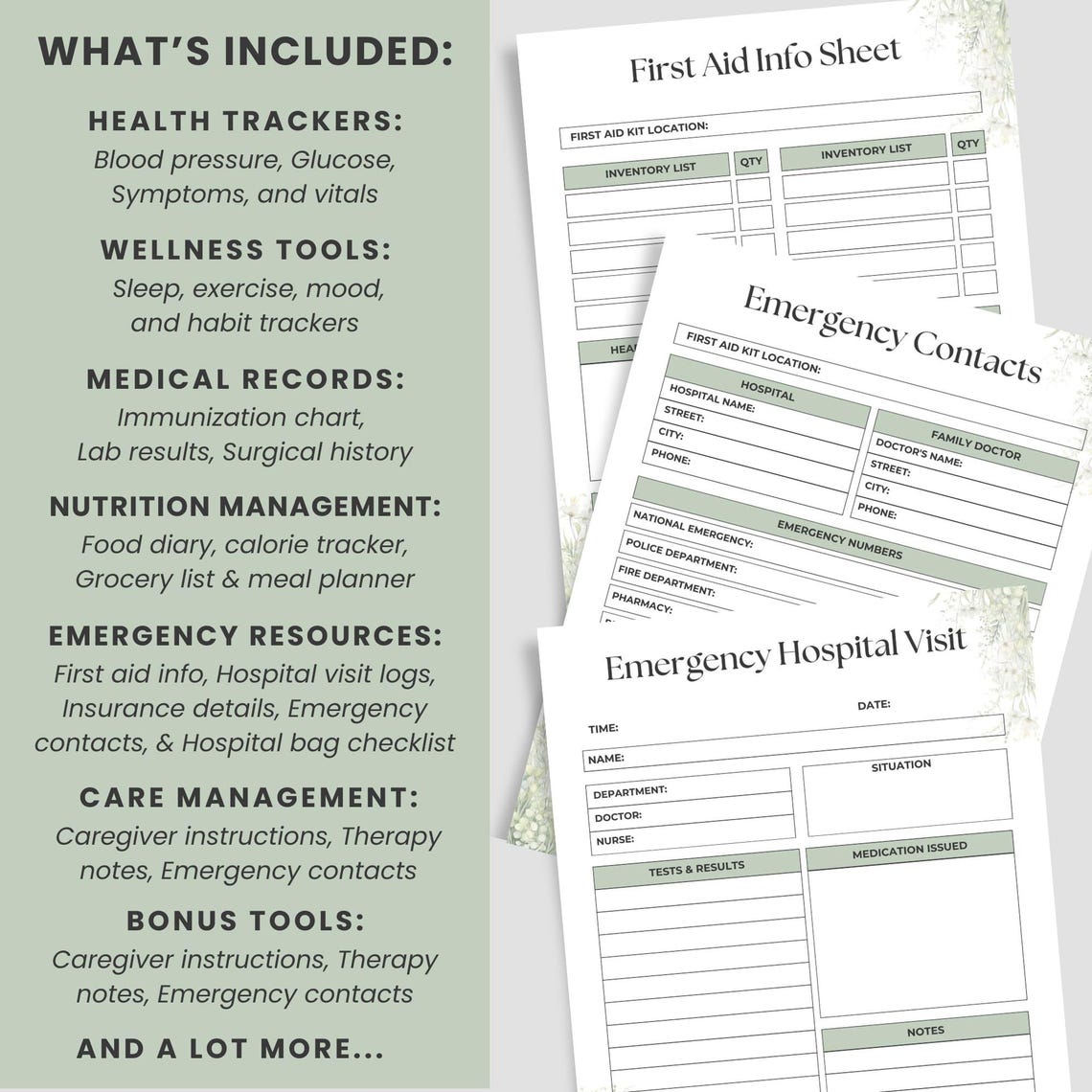 Medical Tracker Bundle, Medical Planner, Printable Sage Green ...
