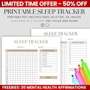 Sleep Tracker Yearly, Printable Journal Page, Planner Page, Sleep Log, Sleep Analysis, Sleep Quality, Sleep Cycle, Digital Planner