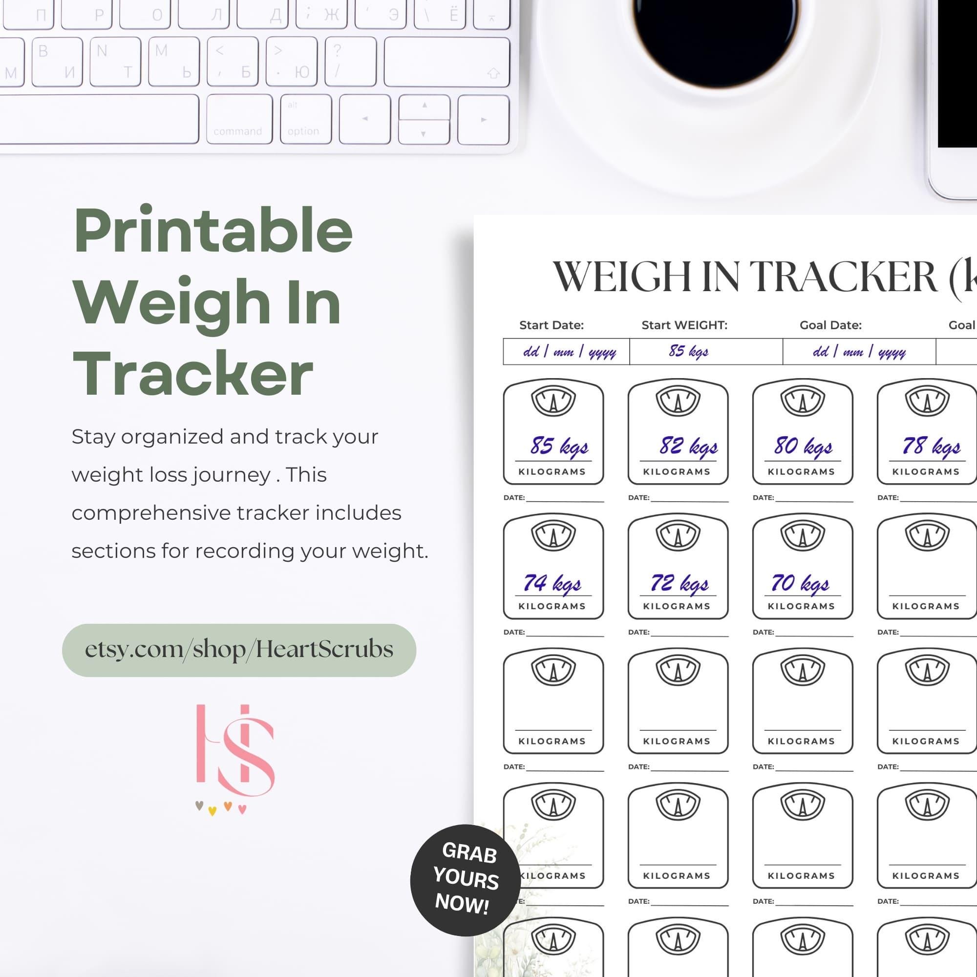 Printable Weight Tracker, Weigh in Log PDF, Weight Loss Chart, Body