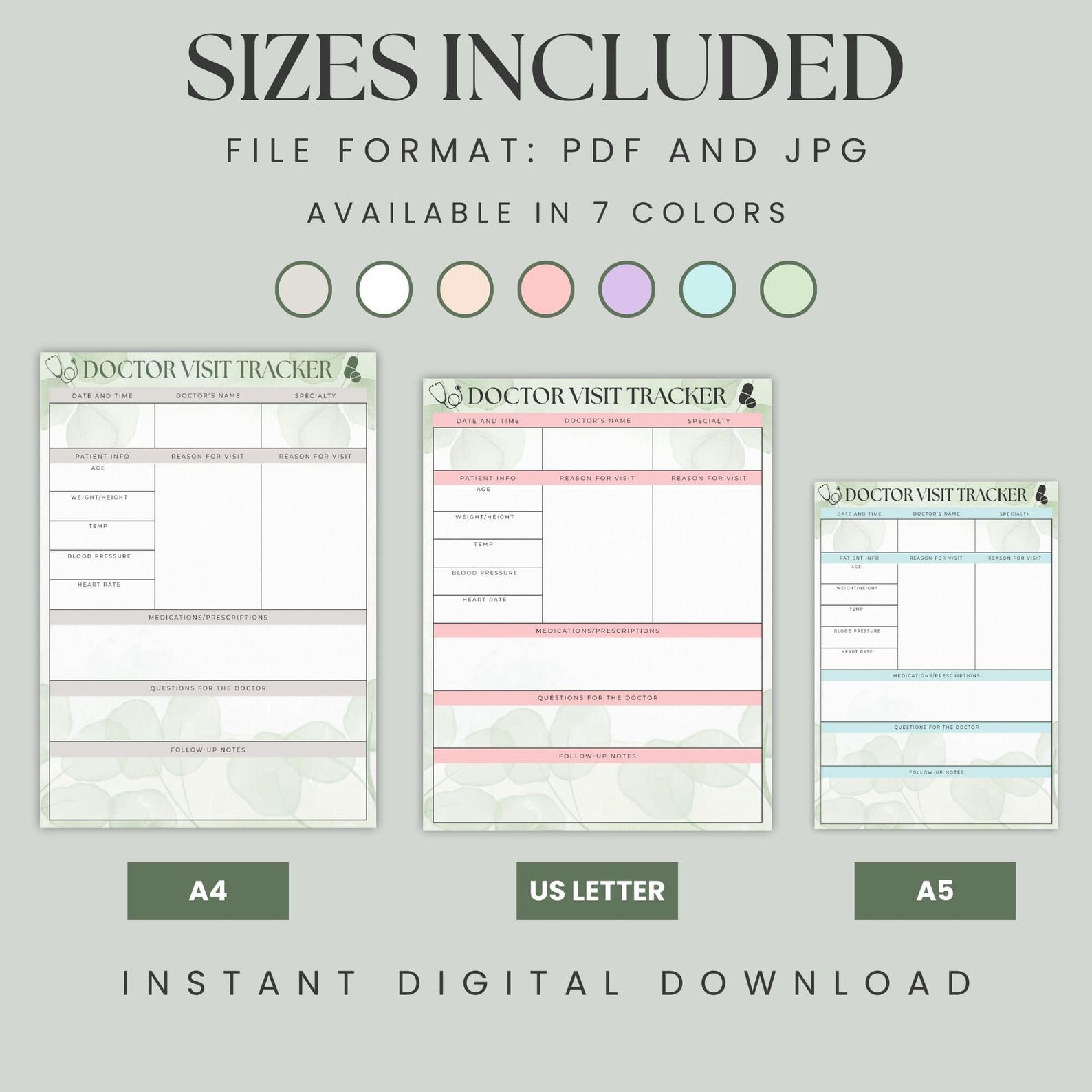 Visit Tracker Reseptionist Doctor Visit Tracker, Printable Doctor Visit Planner, Doctor Notes Sage ...