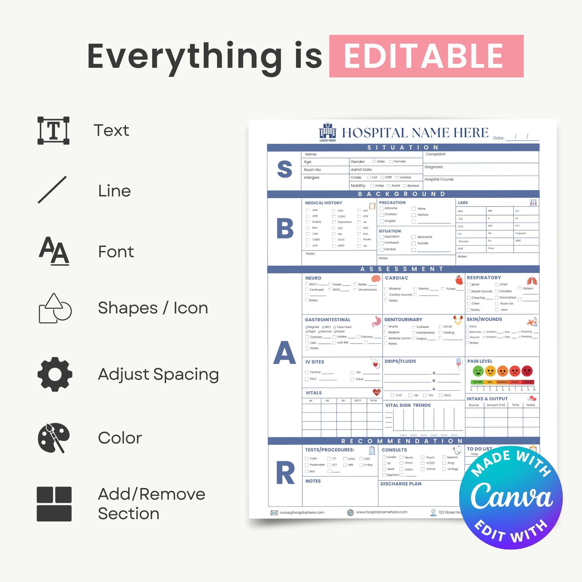 Editable SBAR Nurse Report Sheet Canva Template for Nurses Nursing ...