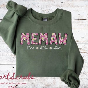 Custom Memaw Sweatshirt Memaw Crewneck Personalized Memaw with Grandkids Names New Memaw Gifts Grandmother Sweater Mothers Day Gift