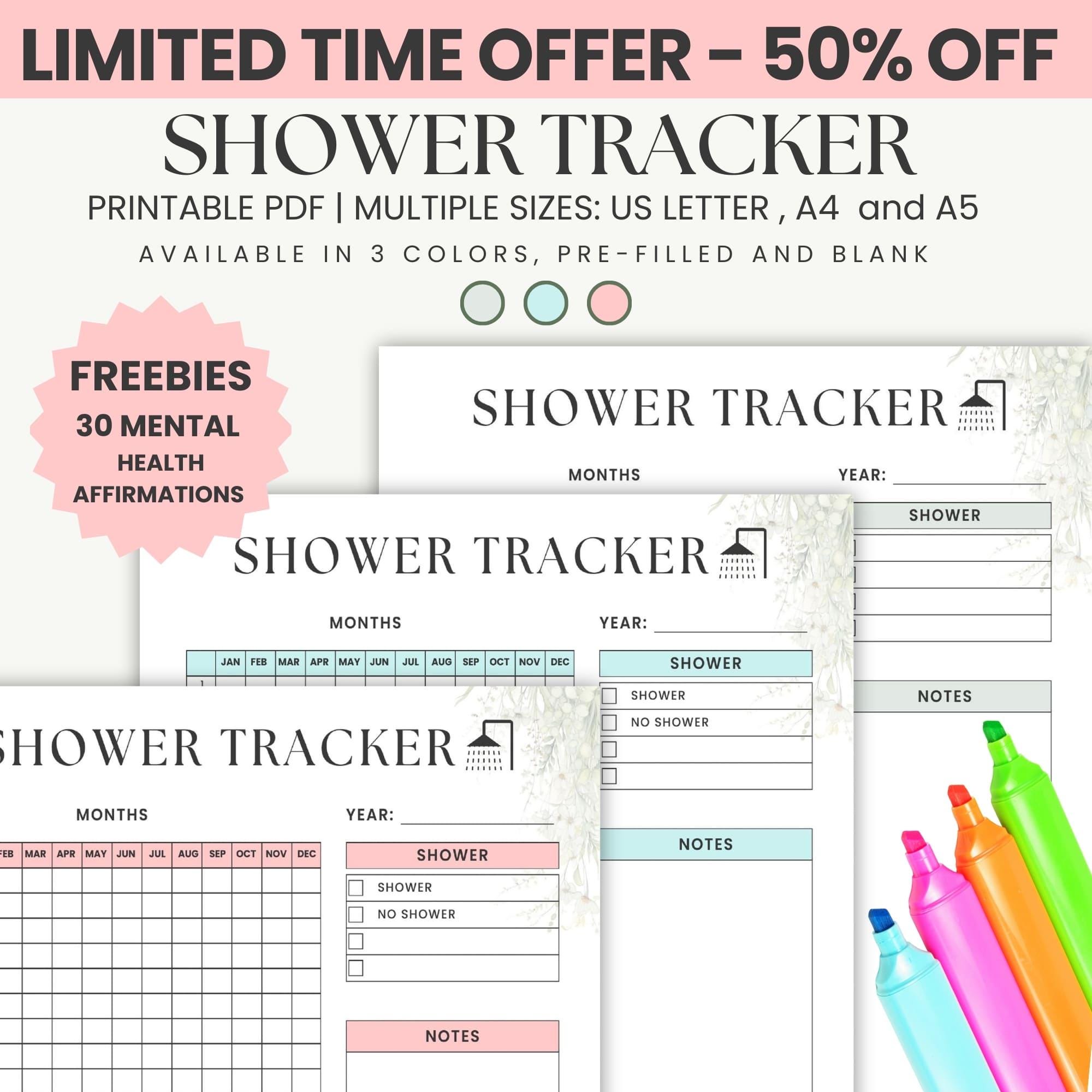 Shower Report Printable Shower Tracker, Hair Wash Log PDF, Hygiene Routine Checklist ...