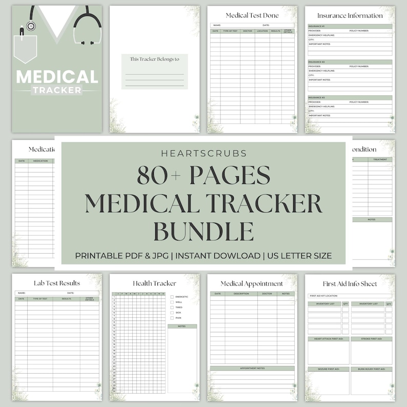 Medical Tracker Bundle, Medical Planner, Printable Sage Green ...