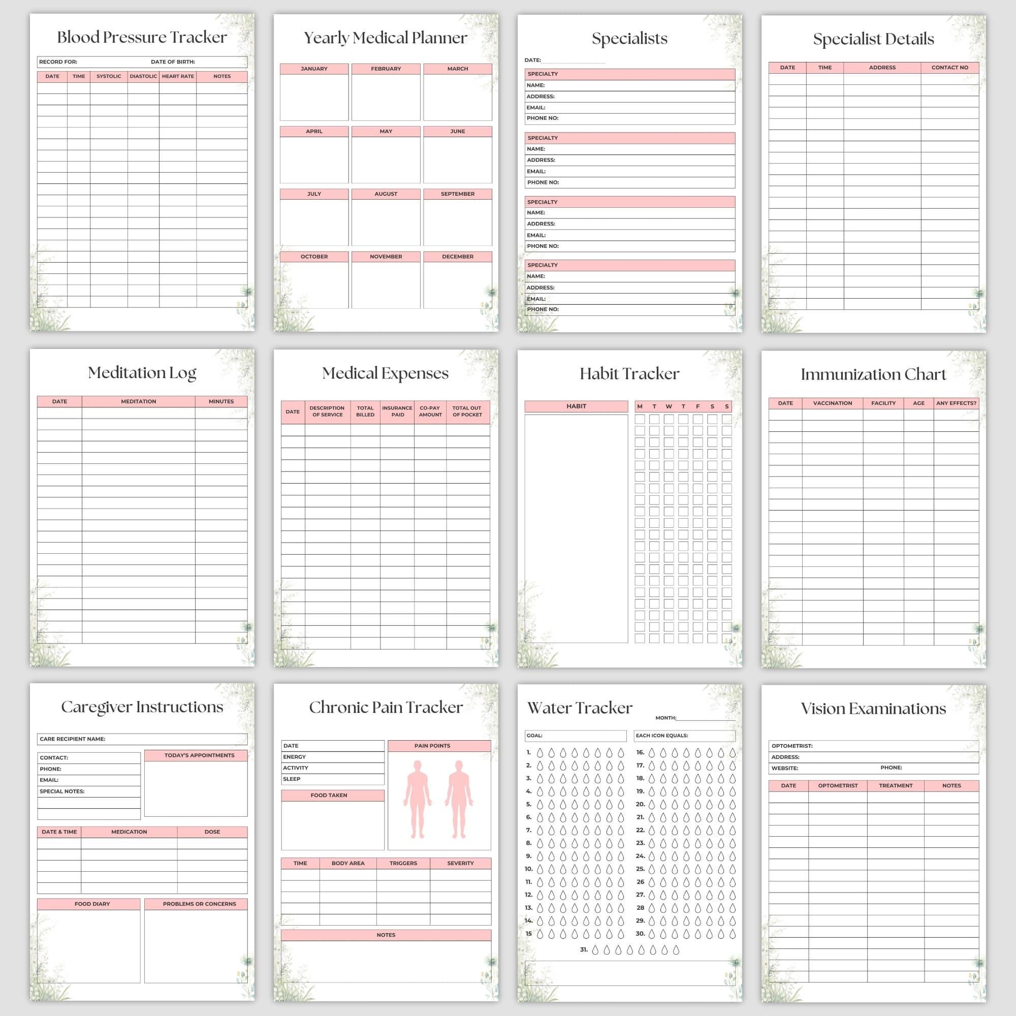 Visit Tracker Reseptionist Printable Medical Tracker Medical Planner Bundle, Light Pink Planner ...