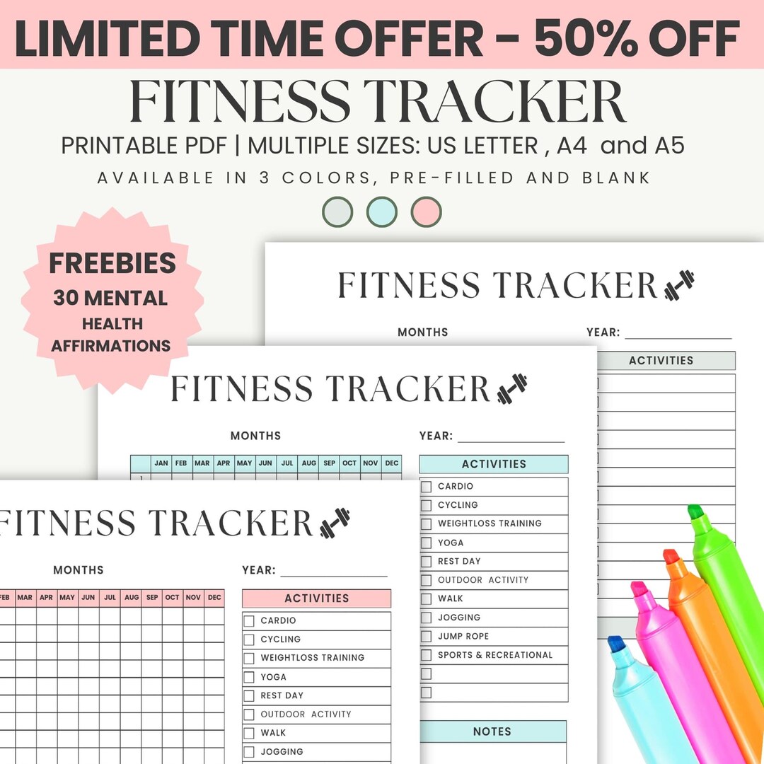 Workout Tracker Printable, Exercise Log PDF, Gym Fitness Planner, Daily ...