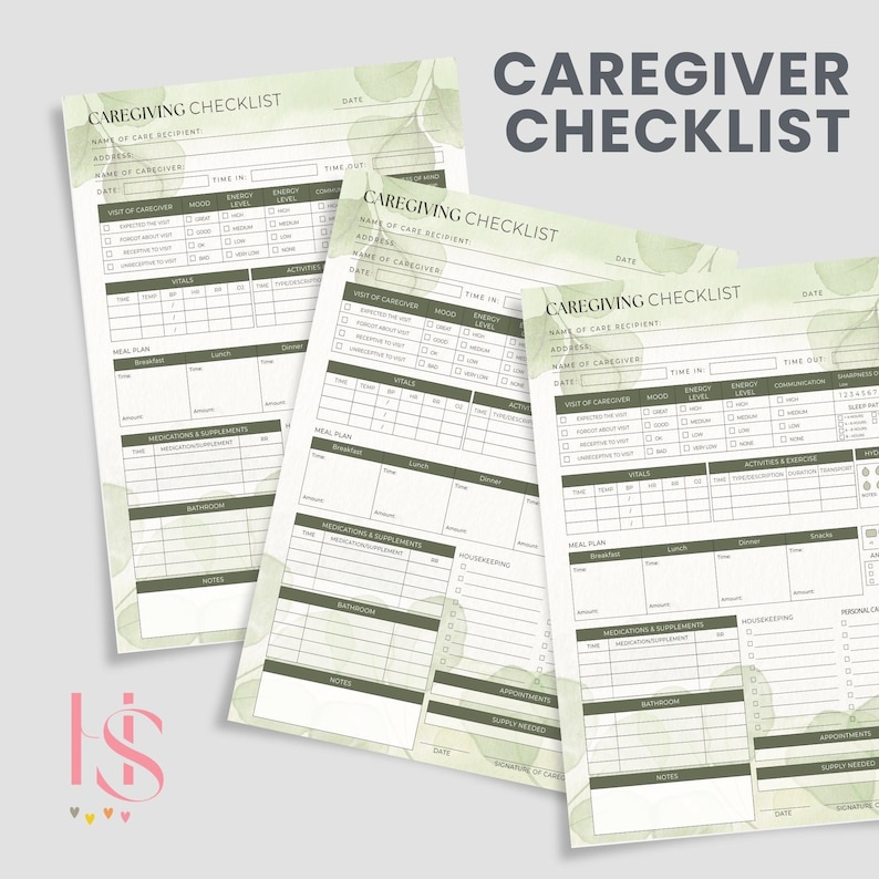 Sage Green Caregiver Checklist Printable, Editable Daily Care Planner ...
