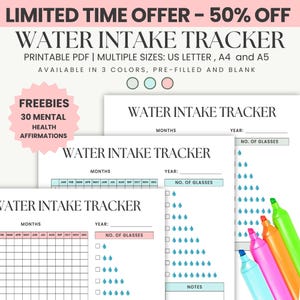 Drinking Water Tracker Printable ,Water Intake Tracker, Hydration Tracker, Water Tracker, Water Challenge, Water Log, Health Tracker