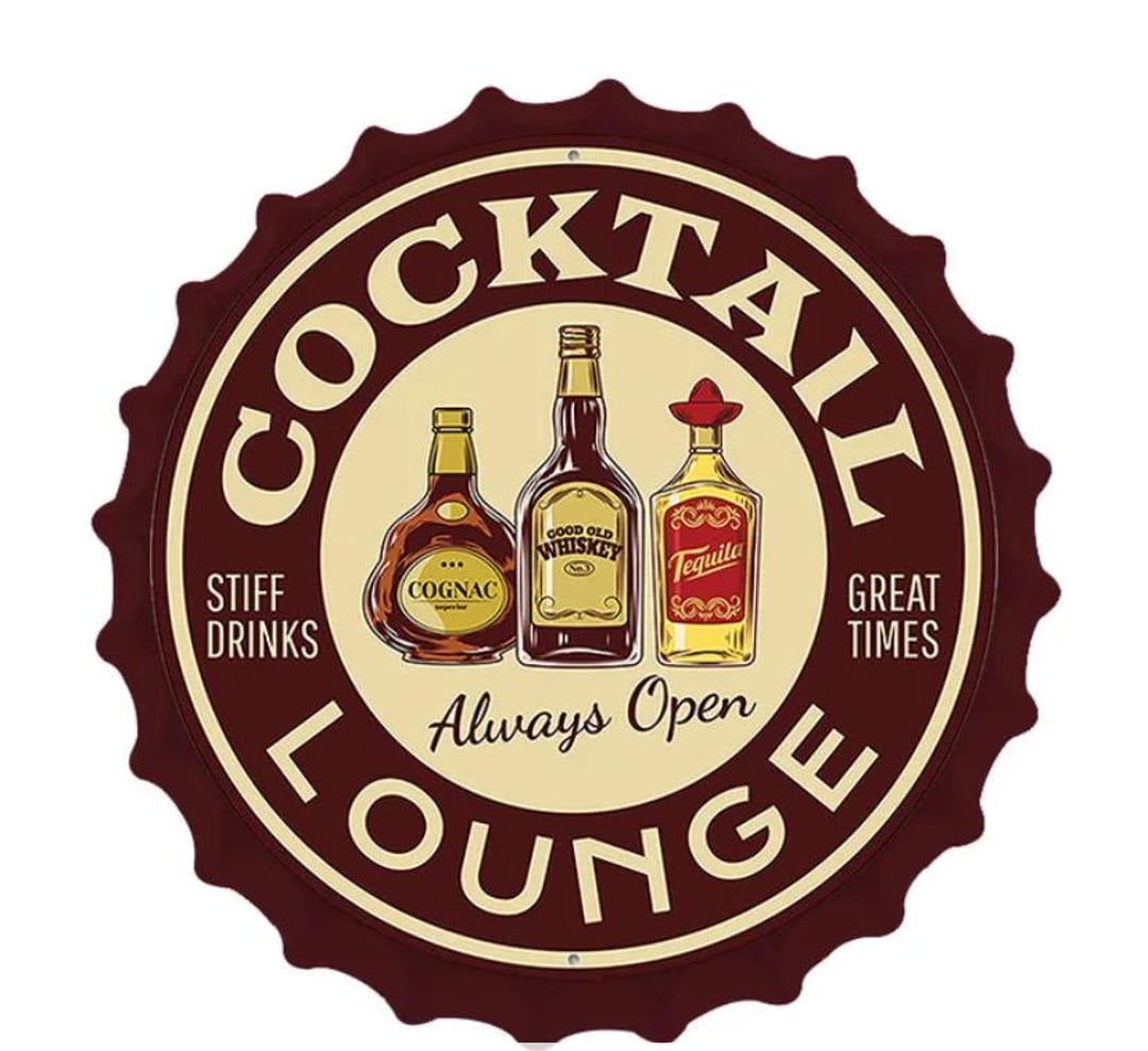 Cocktail Lounge Bottle Cap Style Metal Tin Sign-vintage Metal Wall ...