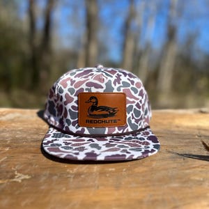 Duck Hunting Rope Hat – Urban Duck Hunters Camo – Leather Patch Duck Hat – Adjustable Snapback Cap – RedChute Outdoors