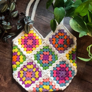 Granny square Crochet tote, Handmade bag, 70’s purse, Boho Bag, Vintage style