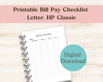 Monthly Bill Tracker Printable | Bill Planner | Bill Pay Checklist Organizer | Printable PDF Page |