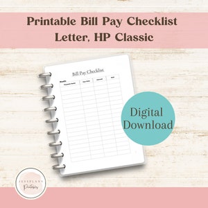 Monthly Bill Tracker Printable | Bill Planner | Bill Pay Checklist Organizer | Printable PDF Page |