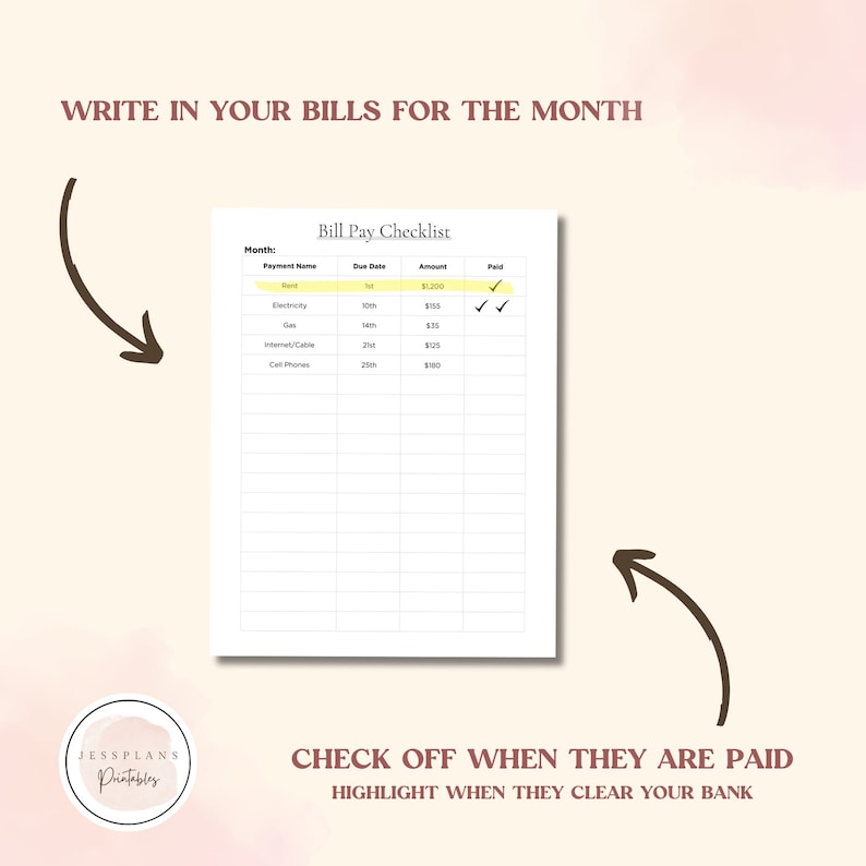 Monthly Bill Tracker Printable | Bill Planner | Bill Pay Checklist ...
