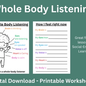 Whole Body Listening - Printable Worksheet for children