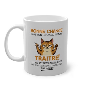 マグカップ「ボンヌ チャンス トレイトル！」 | Cadeau Drôle de Départ pour Colègue |タッセユーモアを注ぐ事務局 | Cadeau Rigolo pour Nouveau Poste ou Retraite