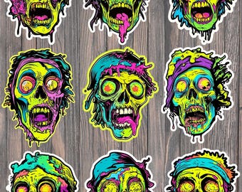 Neon Zombie Die Cut Vinyl Sticker Set | Funny Sticker | Laptop Sticker | Water Bottle Sticker | Notebook Sticker Scrapbooking