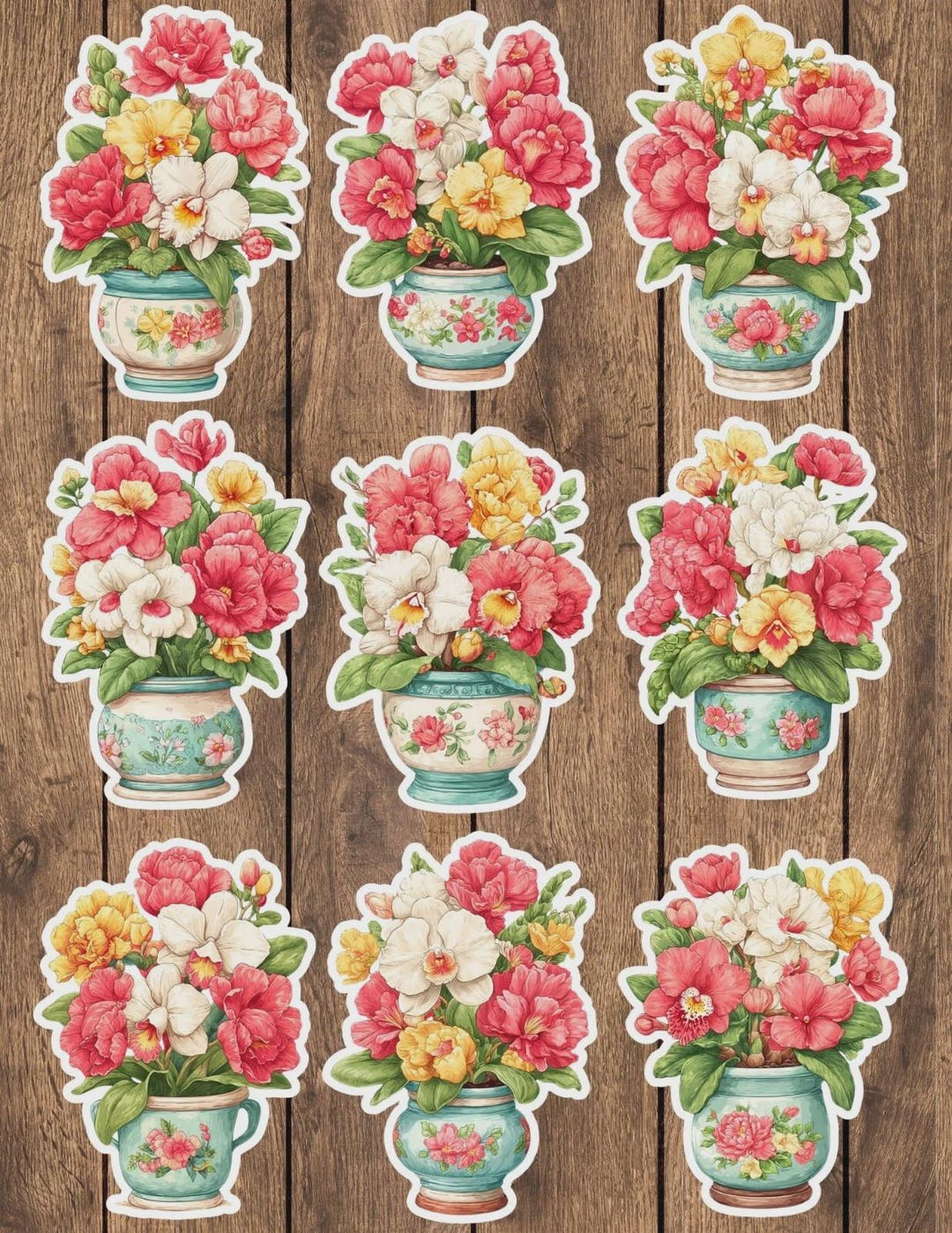Flower Pot Die Cut Vinyl Sticker Set – for Notebook, Laptop, Water ...