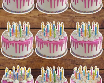 Pink Drip Birthday Cake Vinyl Die Cut Sticker Set – For Notebook, Laptop, Water Bottle & Scrapbooking