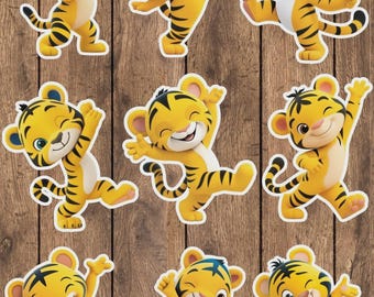 Cheerful Tiger Die Cut Vinyl Sticker Set | Funny Sticker | Laptop Sticker | Water Bottle Sticker | Notebook Sticker
