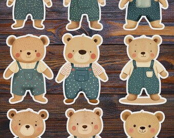 Bear in Overalls Vinyl Die Cut Sticker Set | Funny Sticker | Laptop Sticker | Water Bottle Sticker | Notebook Sticker