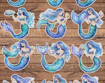 Blue Mermaid Vinyl Die Cut Sticker Set | Funny Sticker | Laptop Sticker | Water Bottle Sticker | Notebook Sticker