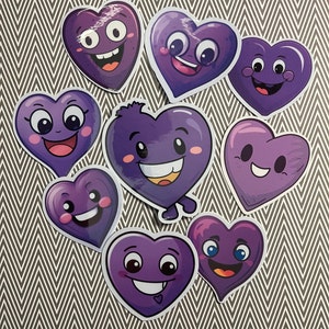 Smiling Purple Heart Sticker Set | Funny Sticker | Laptop Sticker | Water Bottle Sticker | Notebook Sticker