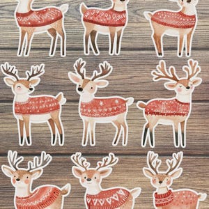 Christmas Reindeer in Red Die Cut Vinyl Sticker Set | Funny Sticker | Laptop Sticker | Water Bottle Sticker | Notebook Sticker