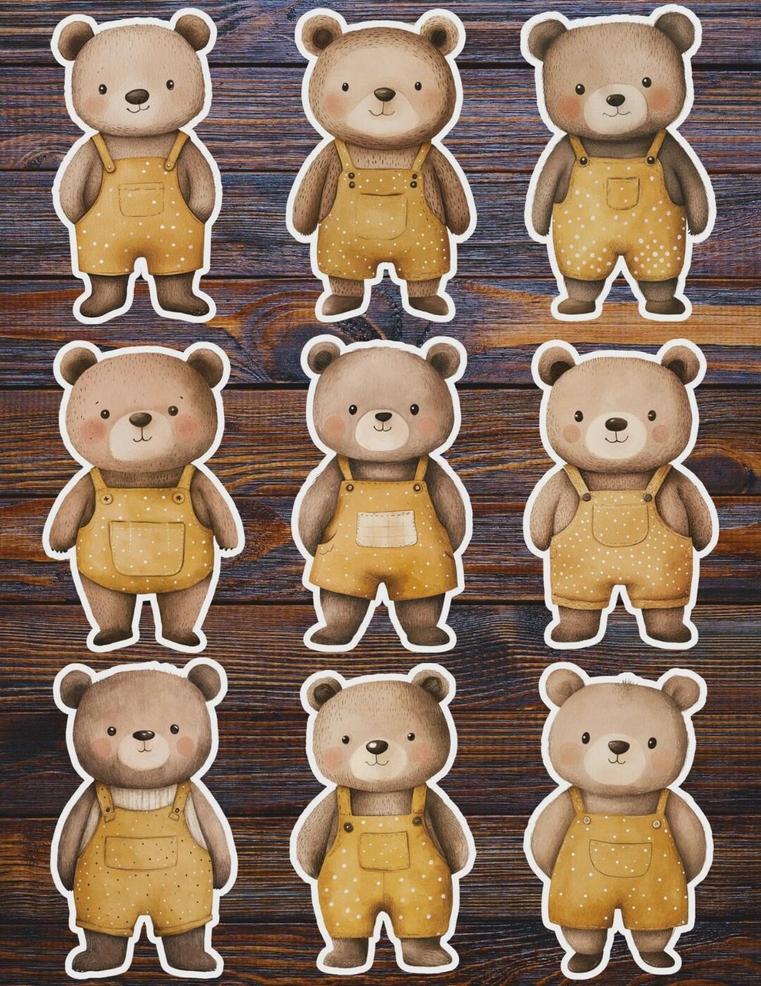 Overalls Sticker Bear in Yellow Overalls Vinyl Die Cut Sticker Set | Funny Sticker ...