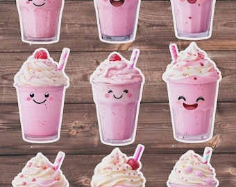 Cute Pink Milkshake Die Cut Vinyl Sticker Set | Funny Sticker | Laptop Sticker | Water Bottle Sticker | Notebook Sticker Scrapbooking