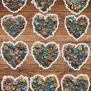 Floral Heart Vinyl Die Cut Sticker Set | Funny Sticker | Laptop Sticker | Water Bottle Sticker | Notebook Sticker