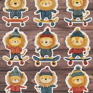 Skateboarding Lion Vinyl Die Cut Sticker Set | Funny Sticker | Laptop Sticker | Water Bottle Sticker | Notebook Sticker