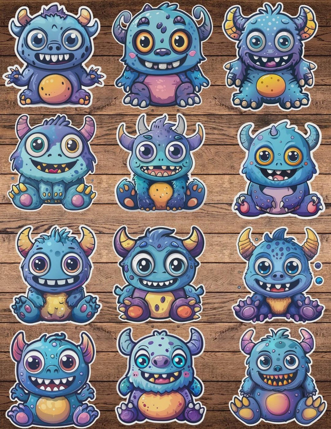 Cute Blue Monster Die Cut Vinyl Sticker Set – for Notebook, Laptop ...